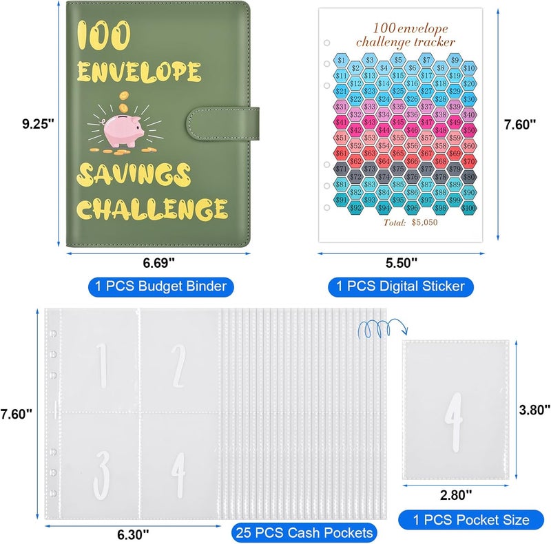 Wteehn 100 Envelopes Money Saving Challenge, Money Saving Binder, Savings Challenges Book With Envelopes, Cash Envelope Budget Binder Savings Book, 100 Day Savings $5050 Challenge Binder - Image 2